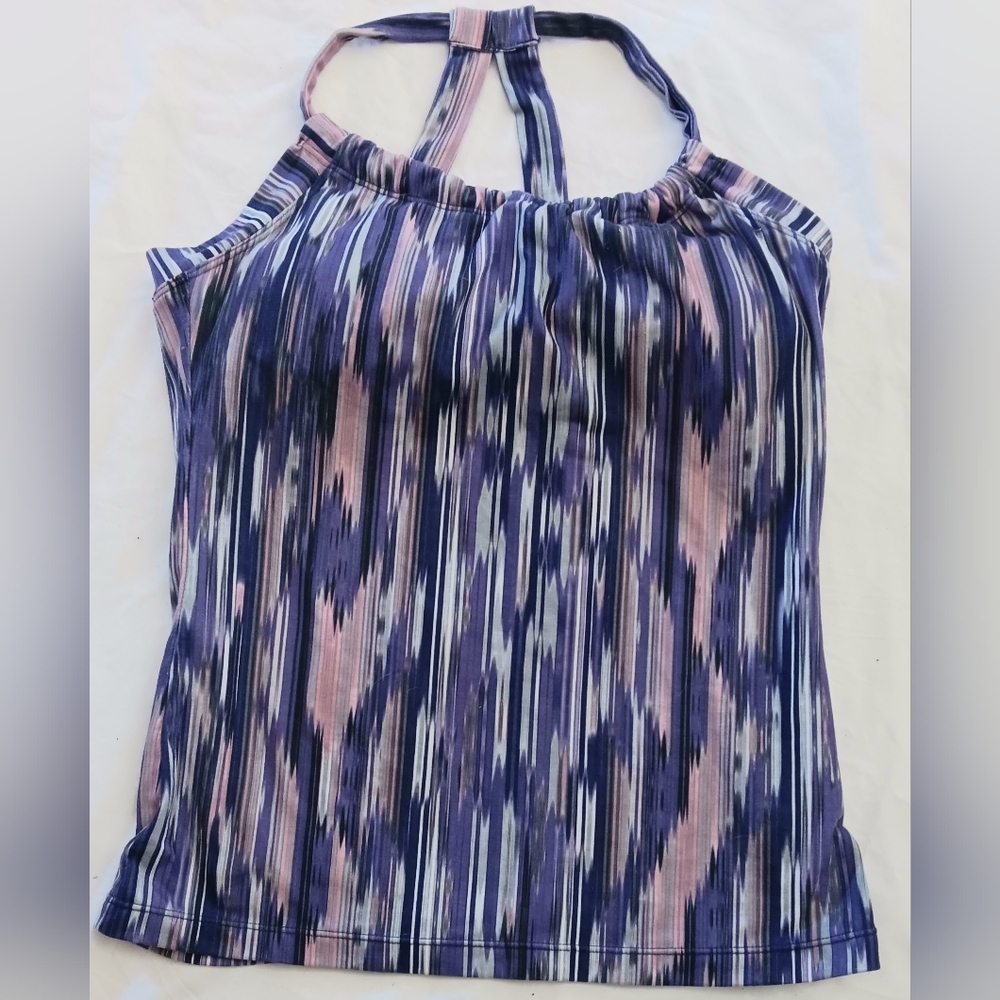 Prana Work Out Tank Sports Bra M Halter Purple Gray Shelf Halter